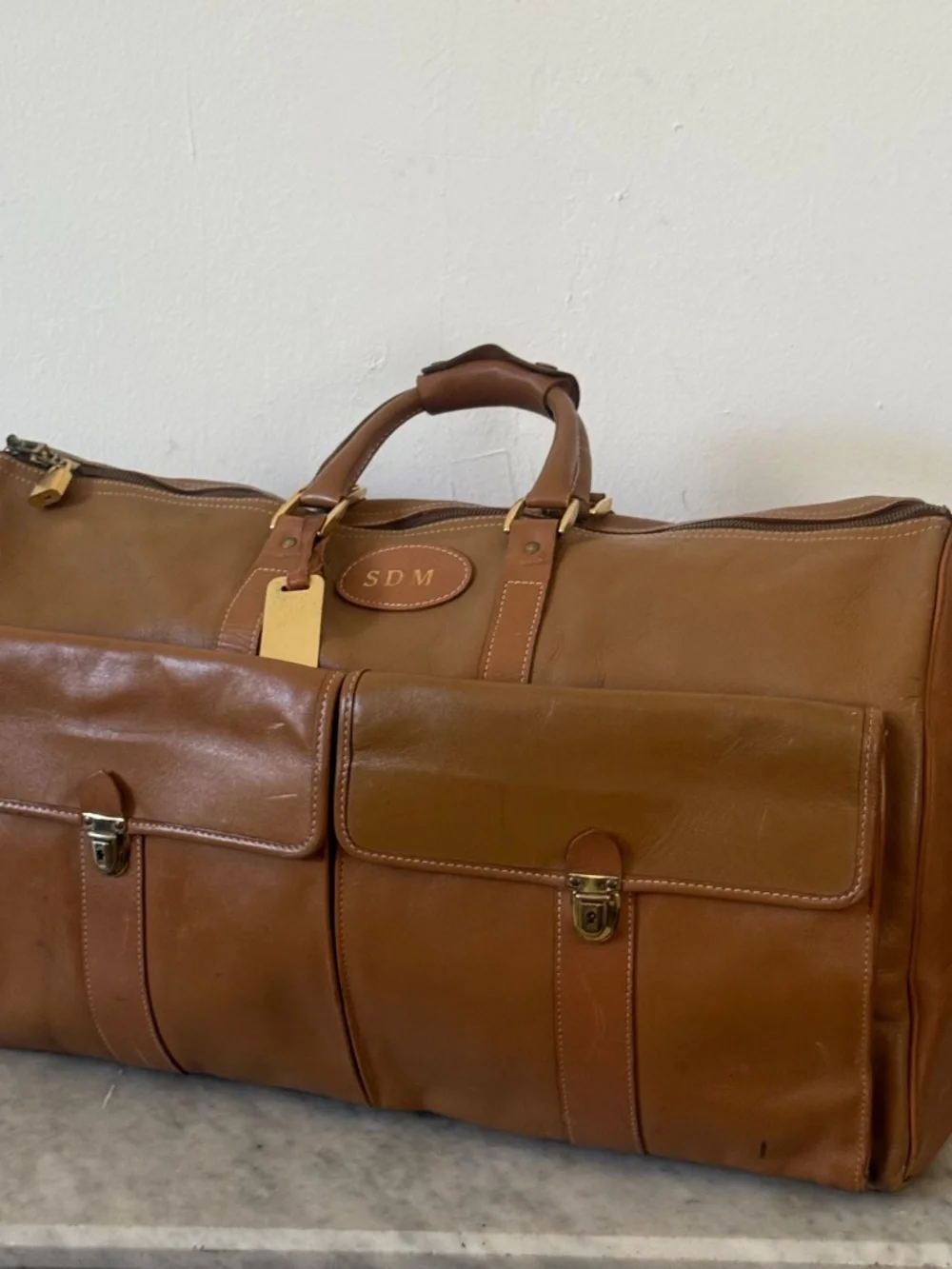 FRENCH California Leather Weekender Duffle Bag Tan Leather Travel Bag